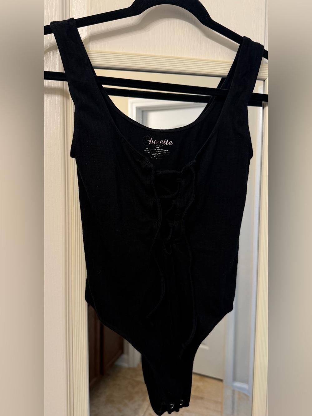 Black Lace-Up Ribbed Tank Bodysuit
